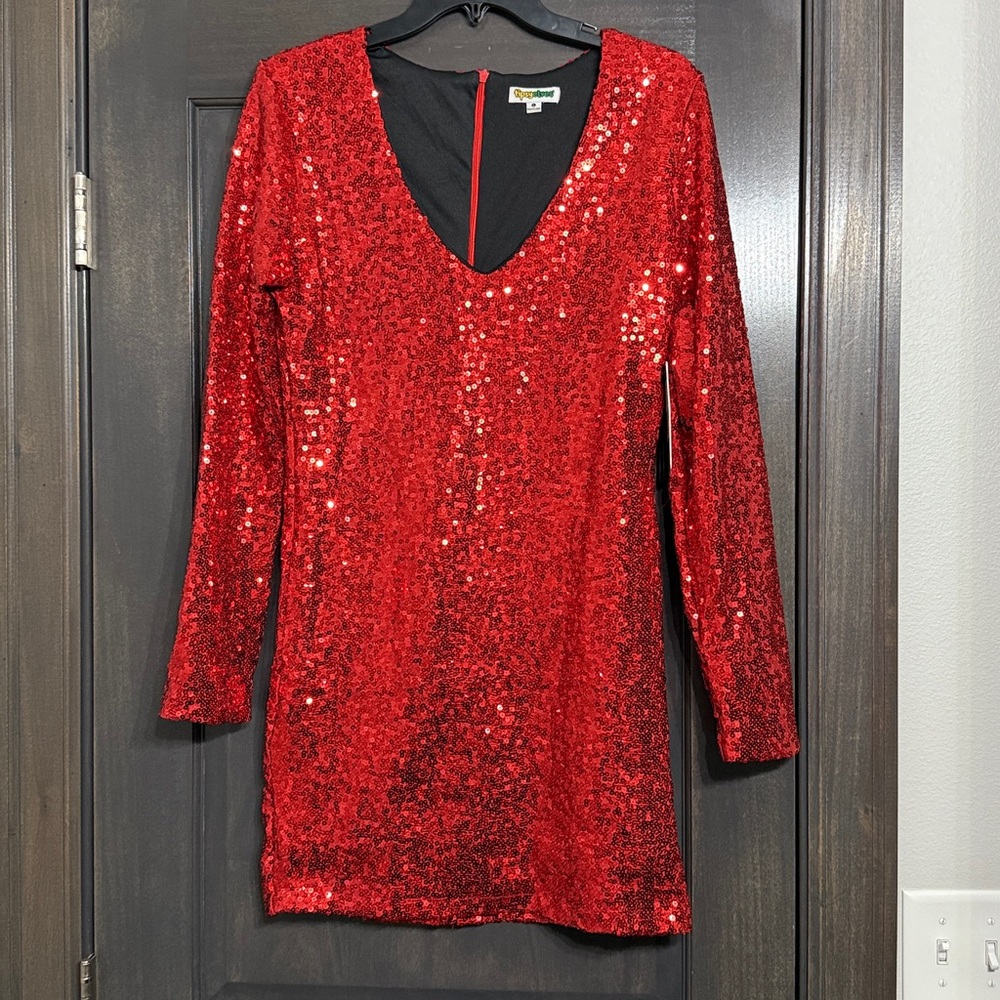 Tipsy Elves Red Sequin Dress Holiday Party Festive Size L NWT